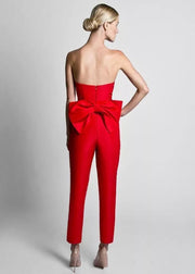 Red Jumpsuit Evening Dresses With Over Skirt
