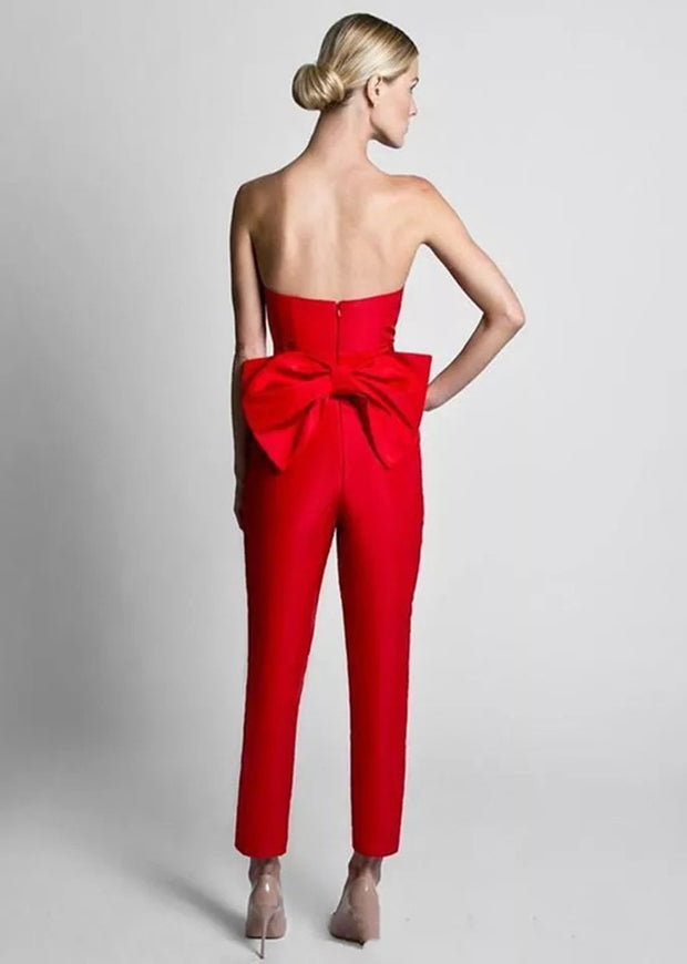 Red Jumpsuit Evening Dresses With Over Skirt