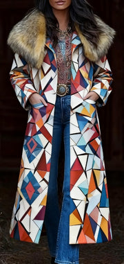 Fashion Retro Women's Coat, Warm Printed Long Coat