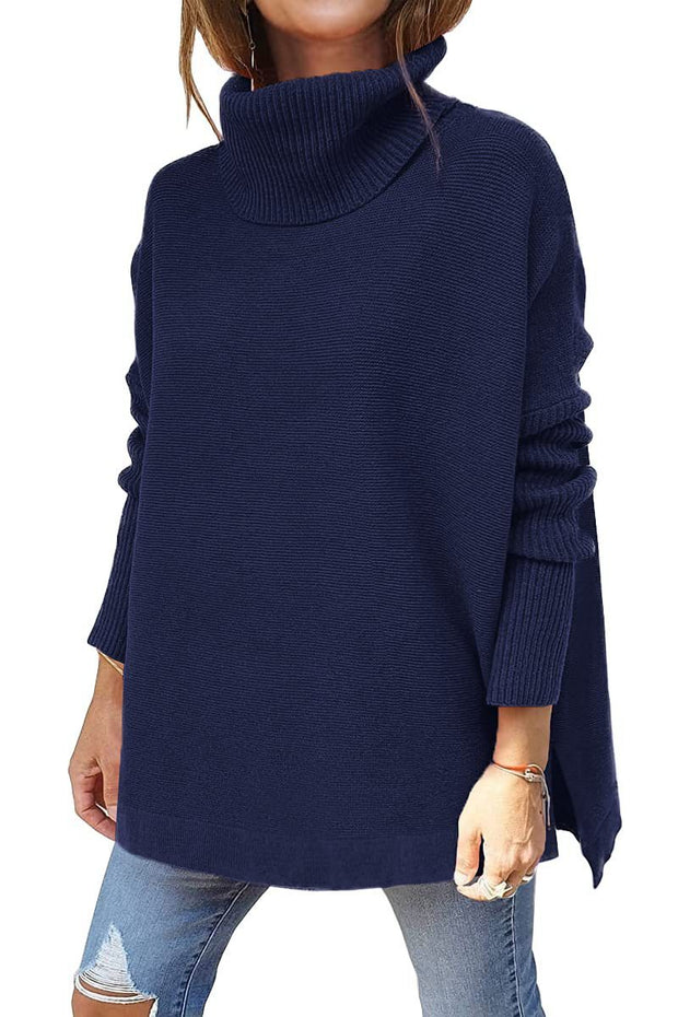 Turtleneck Winter Slit Hem Tunic Pullover