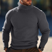Men's Autumn/Winter Turtleneck Solid Color Striped Sweater