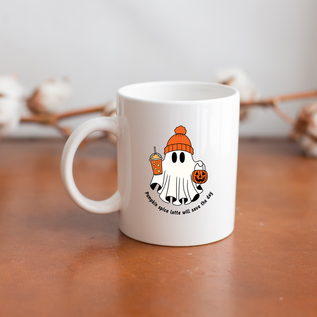 Pumpkin Spice Ghost – Cozy Halloween Glossy Mug