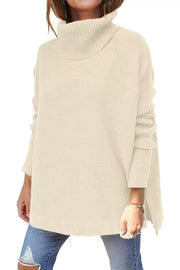 Turtleneck Winter Slit Hem Tunic Pullover
