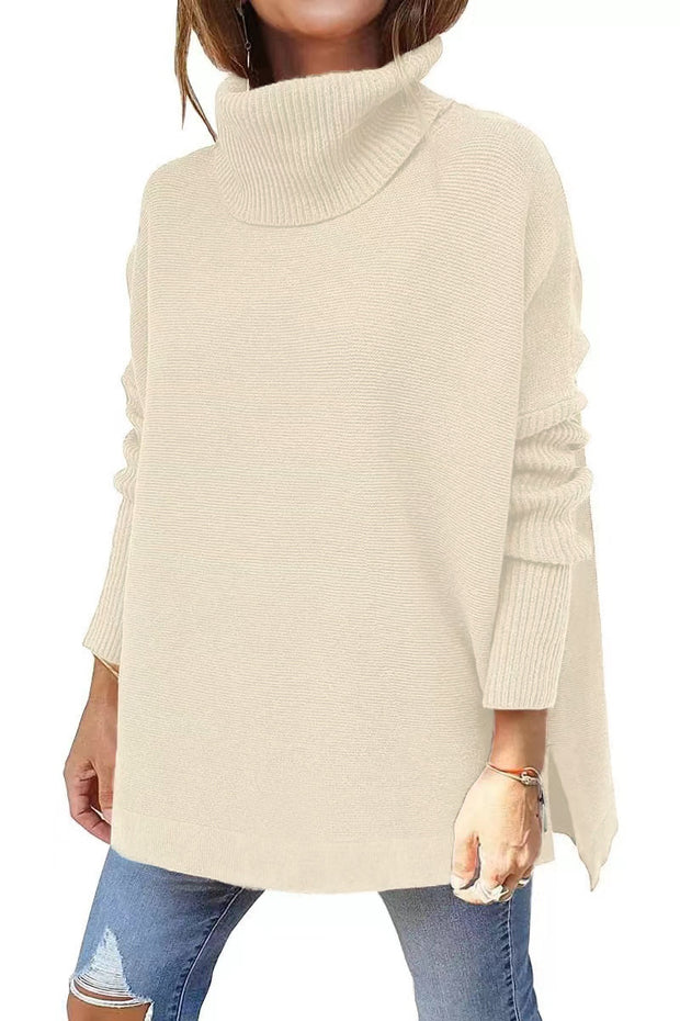 Turtleneck Winter Slit Hem Tunic Pullover