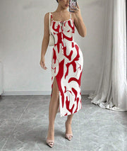 Slim Lace-up Printed Summer Dress