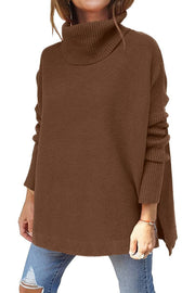 Turtleneck Winter Slit Hem Tunic Pullover