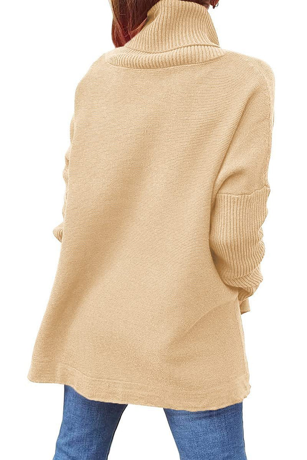 Turtleneck Winter Slit Hem Tunic Pullover