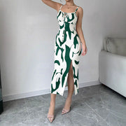 Slim Lace-up Printed Summer Dress