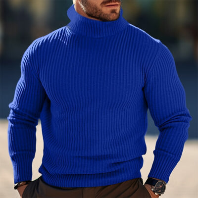 Men's Autumn/Winter Turtleneck Solid Color Striped Sweater