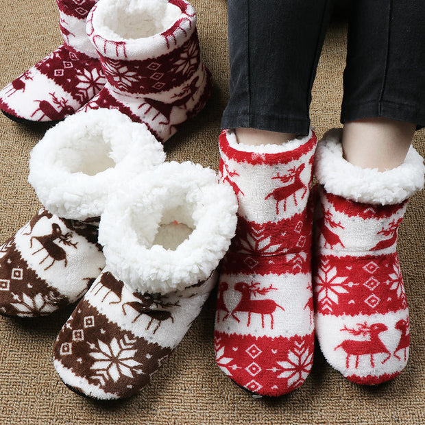 Christmas Elk Warm Plush Hose Slippers