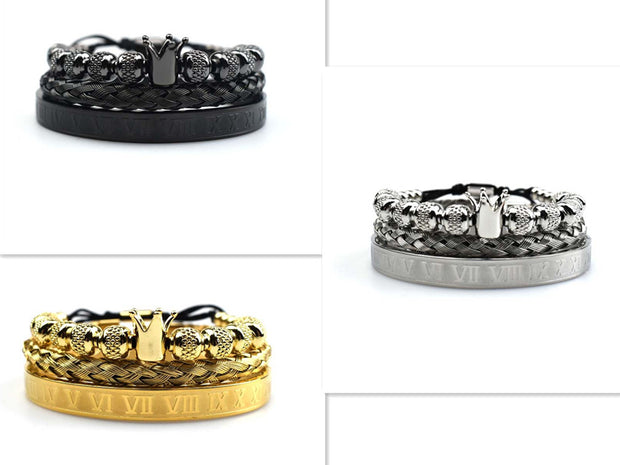 Pulseiras Roman Royal Crown Stainless Steel Geometry Bracelet