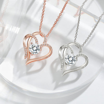 Heart-shaped Necklace, with Zircon and Rhinestones Click One and Done