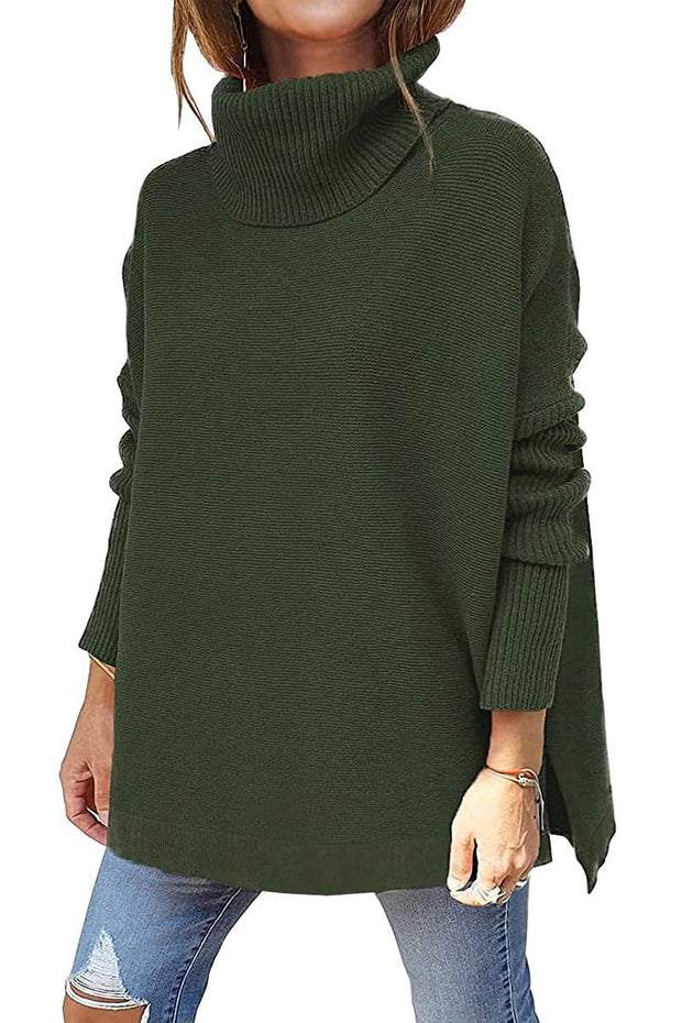 Turtleneck Winter Slit Hem Tunic Pullover