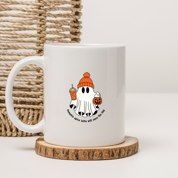 Pumpkin Spice Ghost – Cozy Halloween Glossy Mug