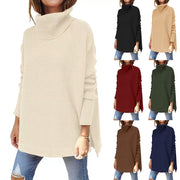 Turtleneck Winter Slit Hem Tunic Pullover