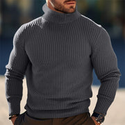 Men's Autumn/Winter Turtleneck Solid Color Striped Sweater