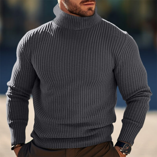 Men's Autumn/Winter Turtleneck Solid Color Striped Sweater