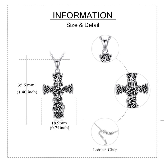 Sterling Silver - Celtic Dragon Cross - Unisex