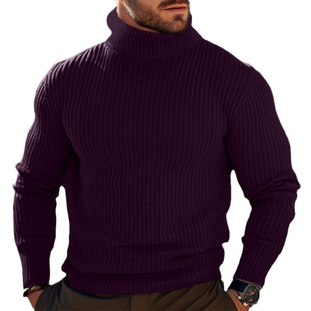 Men's Autumn/Winter Turtleneck Solid Color Striped Sweater