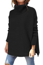 Turtleneck Winter Slit Hem Tunic Pullover