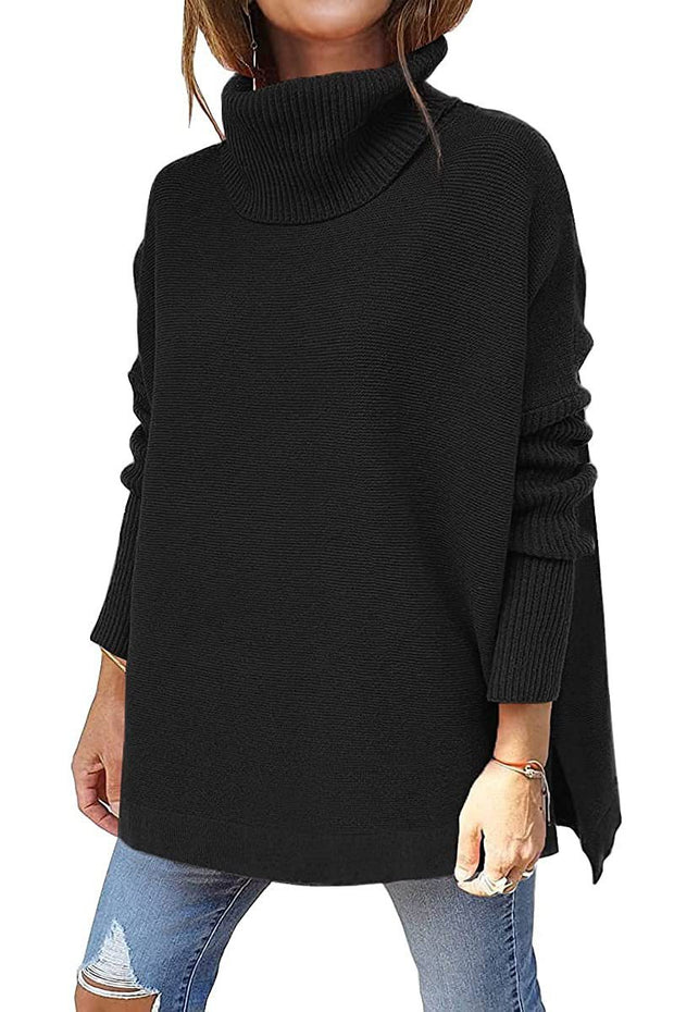 Turtleneck Winter Slit Hem Tunic Pullover