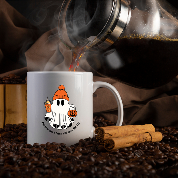 Pumpkin Spice Ghost – Cozy Halloween Glossy Mug