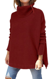 Turtleneck Winter Slit Hem Tunic Pullover
