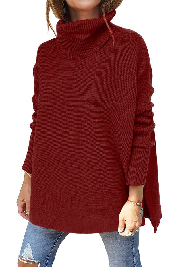 Turtleneck Winter Slit Hem Tunic Pullover