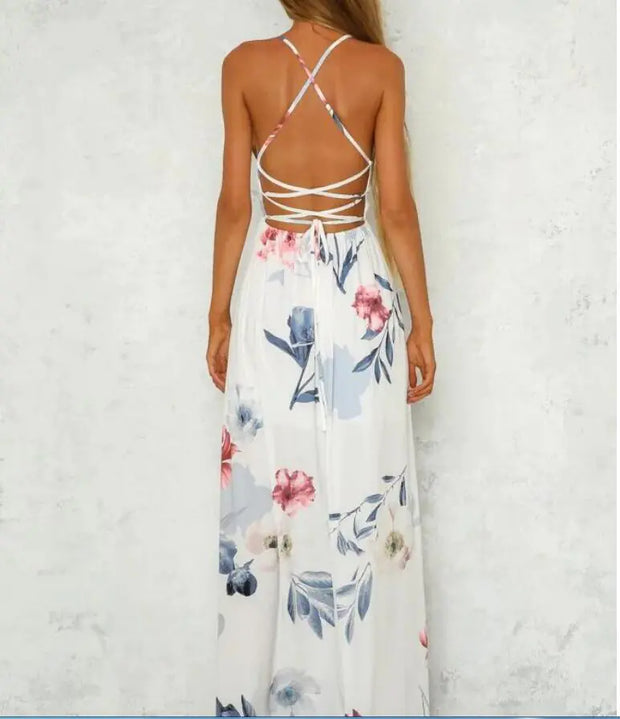 Printed Long Dress with Back Straps Click One And Done