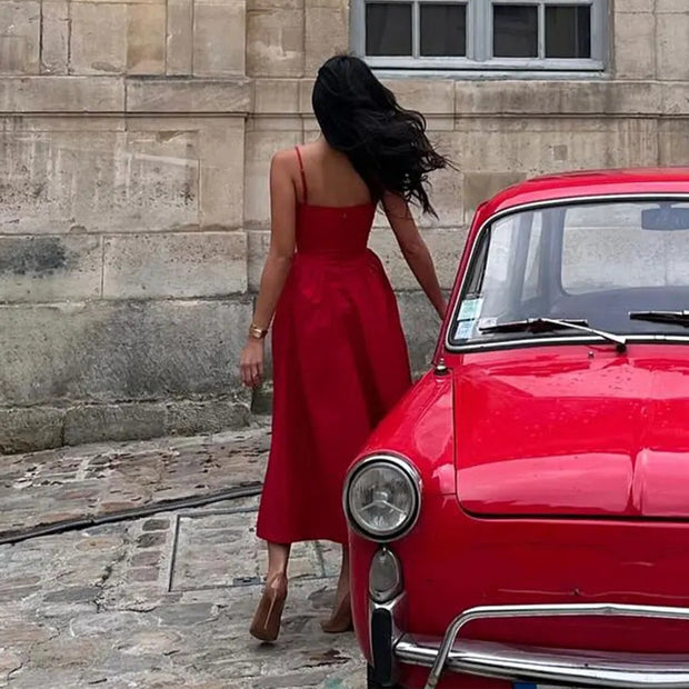 Women's Waist-Slimming Red Slip Dress