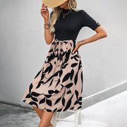 Stitching Short Sleeve Lace-up Dress