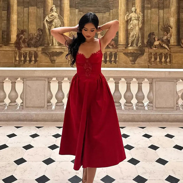 Women's Waist-Slimming Red Slip Dress