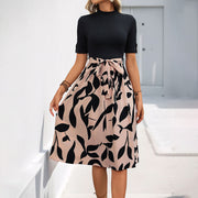 Stitching Short Sleeve Lace-up Dress
