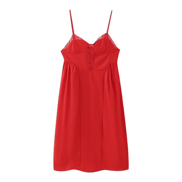 Women's Waist-Slimming Red Slip Dress