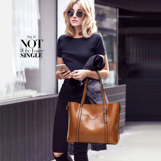 Oil Wax Leather Business Bag for Women Click One And Done