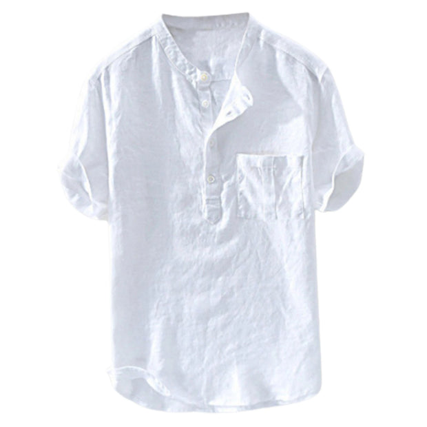 Summer New Men's Solid Color Short-Sleeved T-shirt Cotton And Linen Led Casual Men's T-shirt Shirt Male Breathable Top