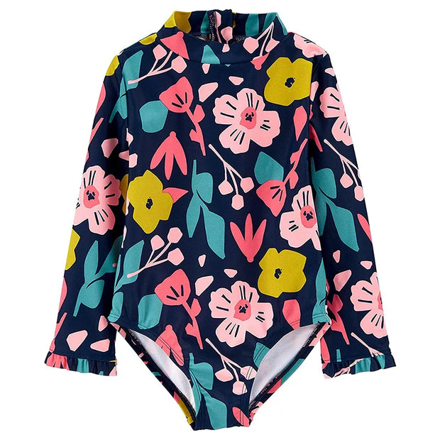 Girls Long Sleeve Back Zipper Swimsuit