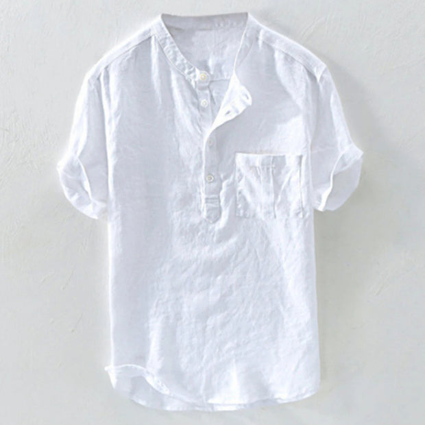 Summer New Men's Solid Color Short-Sleeved T-shirt Cotton And Linen Led Casual Men's T-shirt Shirt Male Breathable Top