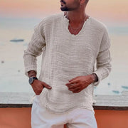 Men V-neck Long Sleeve Shirt with burr edges