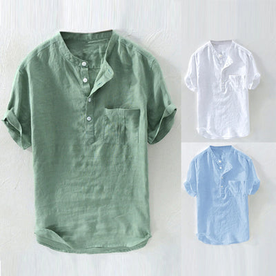 Summer New Men's Solid Color Short-Sleeved T-shirt Cotton And Linen Led Casual Men's T-shirt Shirt Male Breathable Top