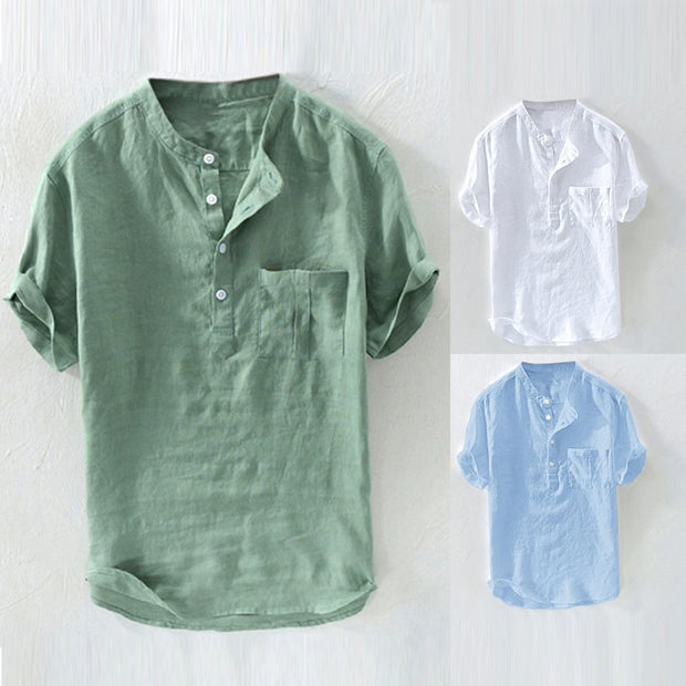 Summer New Men's Solid Color Short-Sleeved T-shirt Cotton And Linen Led Casual Men's T-shirt Shirt Male Breathable Top