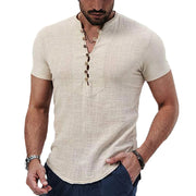 Summer New Men's Solid Color Short-Sleeved T-shirt Cotton And Linen Led Casual Men's T-shirt Shirt Male Breathable Top