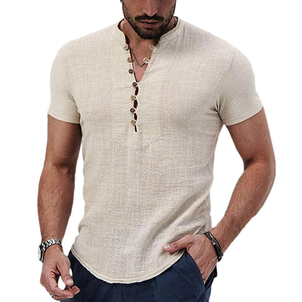 Summer New Men's Solid Color Short-Sleeved T-shirt Cotton And Linen Led Casual Men's T-shirt Shirt Male Breathable Top