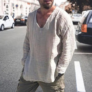 Men V-neck Long Sleeve Shirt with burr edges
