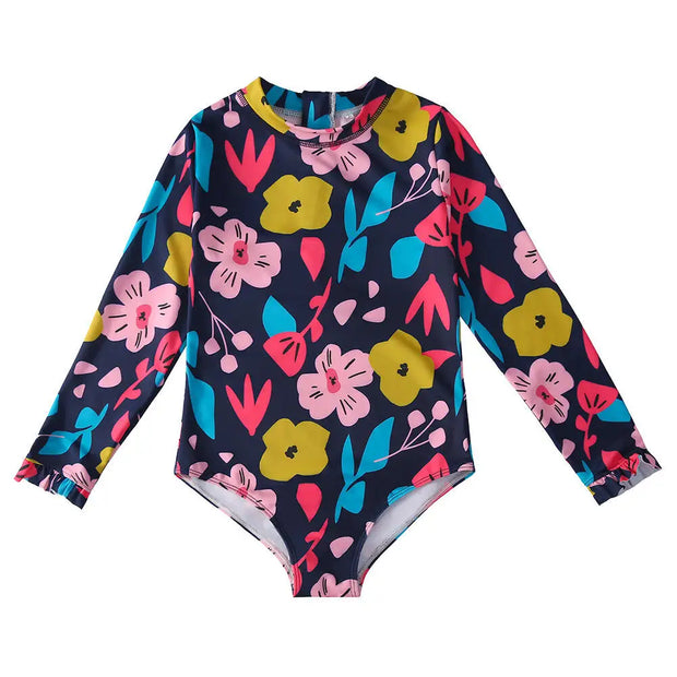 Girls Long Sleeve Back Zipper Swimsuit