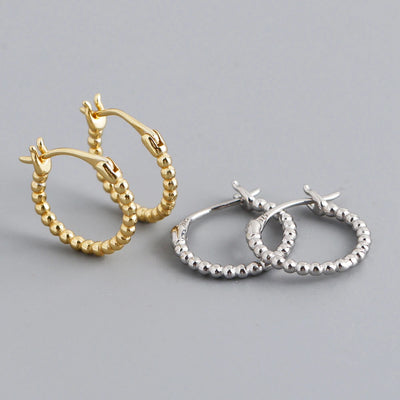 925 Sterling Silver Bead Circle Hoop Earrings