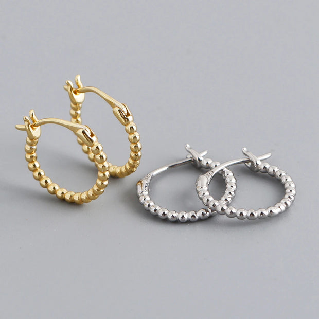 925 Sterling Silver Bead Circle Hoop Earrings