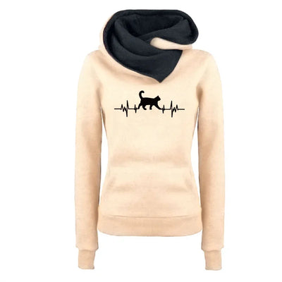 Women's Sweatshirts Versatile Hoodies Cat Print Double Collar