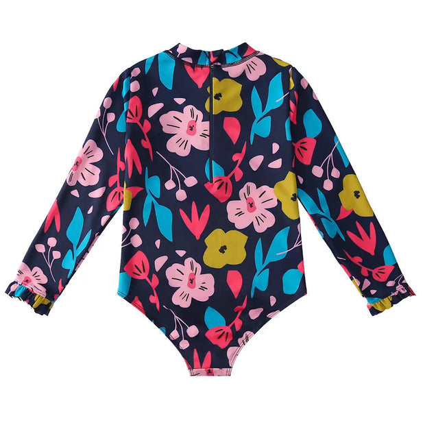 Girls Long Sleeve Back Zipper Swimsuit