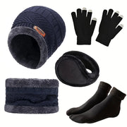 Men's 5 PC, Scarf, Gloves, Neckline, Plus Knit Hat and Socks